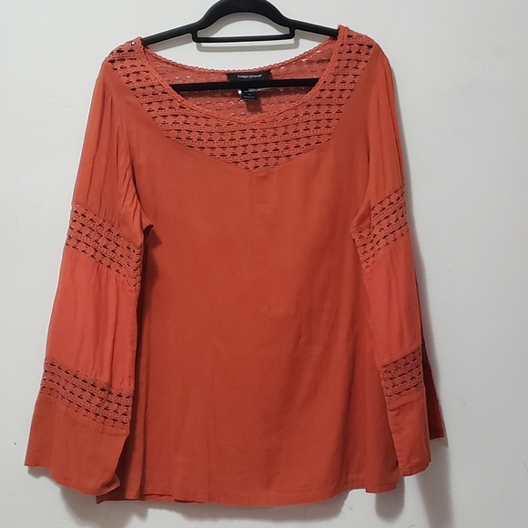 Ashley Stewart Orange Crochet Cotton Blouse - Picture 1 of 10